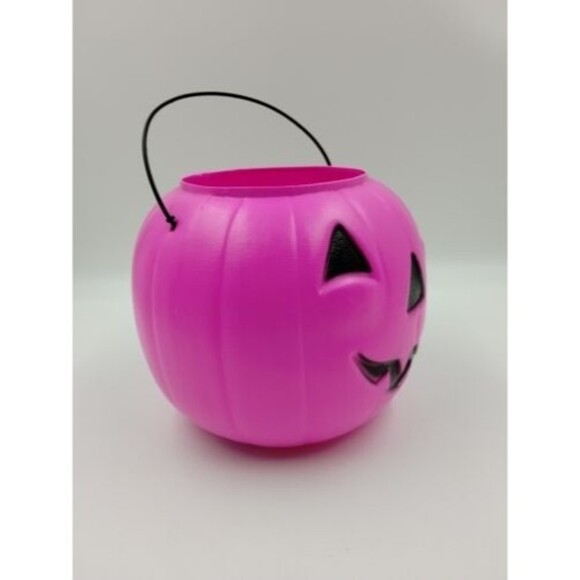 General Foam Pink Blow Mold Pumpkin Jack-O-Lantern Candy Treat Bucket Pa… - Picture 6 of 9